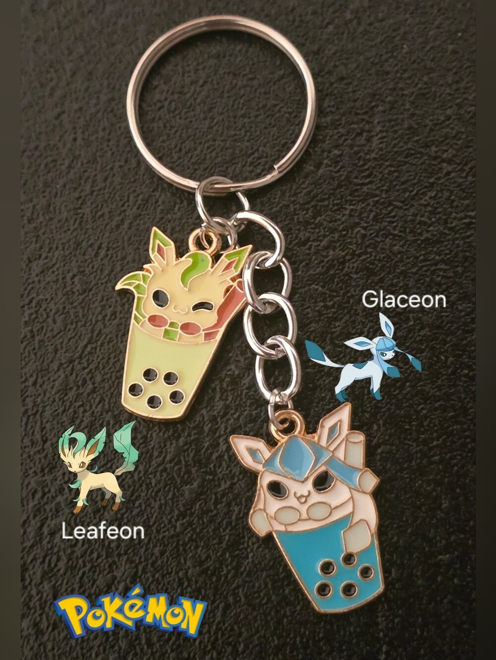 Pokemon Leafeon & Glaceon Boba Keychain